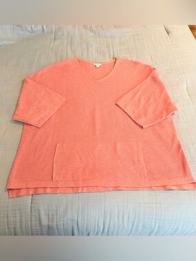Pure Jill Women’s Oversized V-Neck Sweater in Salmon Pink with Kangaroo Pocket